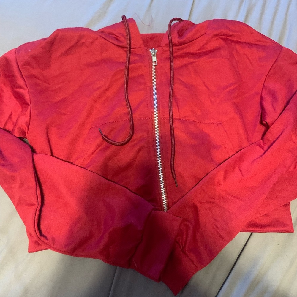 amazon red crop zip up hoodie!! size s